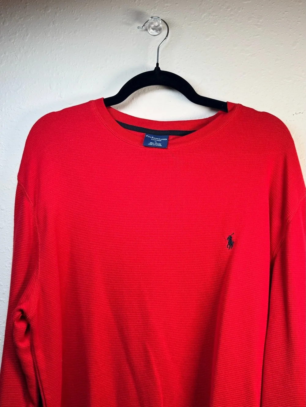 Polo Ralph Lauren Red Waffle Knit Thermal Long Sleeve Sleepwear Shirt